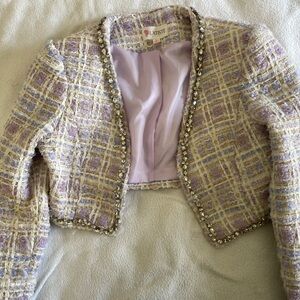 L'ATISTE Purple and Cream Tweed Blazer
